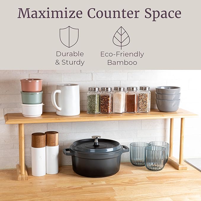 Bamboo Sink Shelf - Countertop Organizer Kitchen, Bathroom, Bedroom, Office - Space-Saving Storage for Soap, Sponges, and Cle