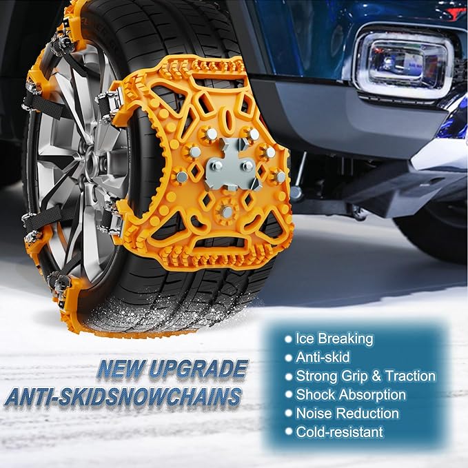 Snow Chains for Car 6 Pack, Emergency Anti Slip Chains for SUV/Trucks/ATV, Adjustable Universal Winter Security Chains for Ic