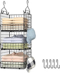 Sonyabecca 3-Tier Hanging Closet Organizer, Foldable Cabinet Wire Storage Basket Bins with 5 S Hooks, Closet Shelves & Hangin
