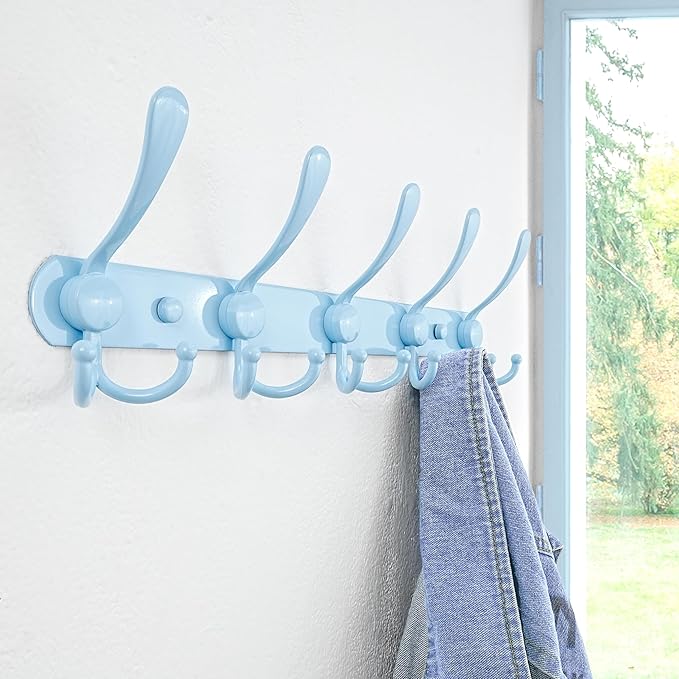Dseap Coat Rack Wall Mounted - 5 Tri Hooks, Heavy Duty, Stainless Steel, Metal Coat Hook Rail for Coat Hat Towel Purse Robes 