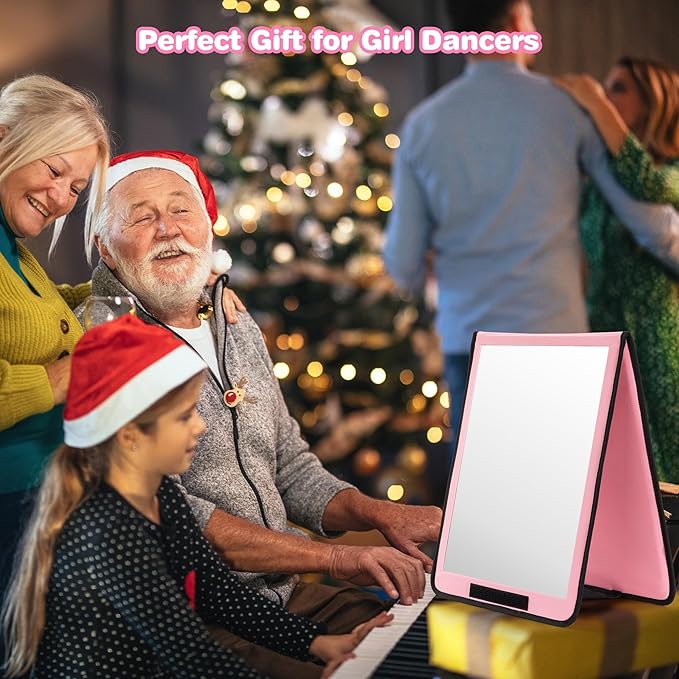 LPHUMEX Portable Pink Mirror Full Length for Dance, 33x13 Inch Hanging Mirror for Dance Bag, Lightweight Folding Travel Mirro