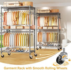 ULIFHOME P1 Rolling Clothing Rack with Lockable Wheels, Heavy-Duty Garment Rack for Hanging Clothes, Portable Closet Wardrobe
