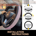 PINCTROT D Shaped Bling Comfy Steering Wheel Cover with Jumbo Crystal Rhinestones, Anti-Slip Diamond Leather, Flat Bottom 14.5-15 Inch (Pink)