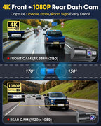 Front and Rear Dash Cam for Truck: 4K+1080P Dual Dash Camera for Pickup Ford F150 F250 Ram 1500-5G WiFi Quick Video Access 15