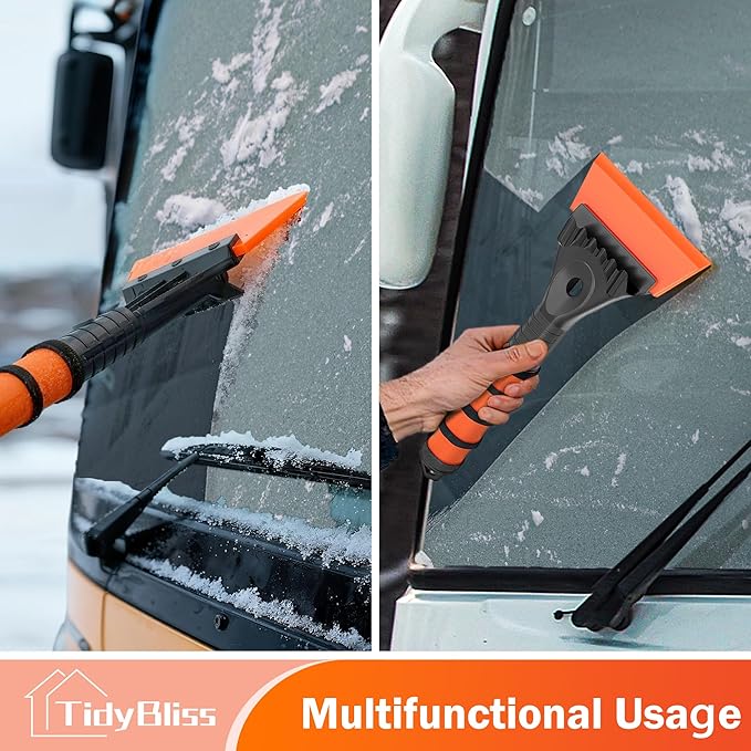 Ice Scraper for Car Windshield, 5 inches Wide TPU Blade, Frost Remover with Ergonomic Foam Grip for SUV Truck Glass Window (Orange)