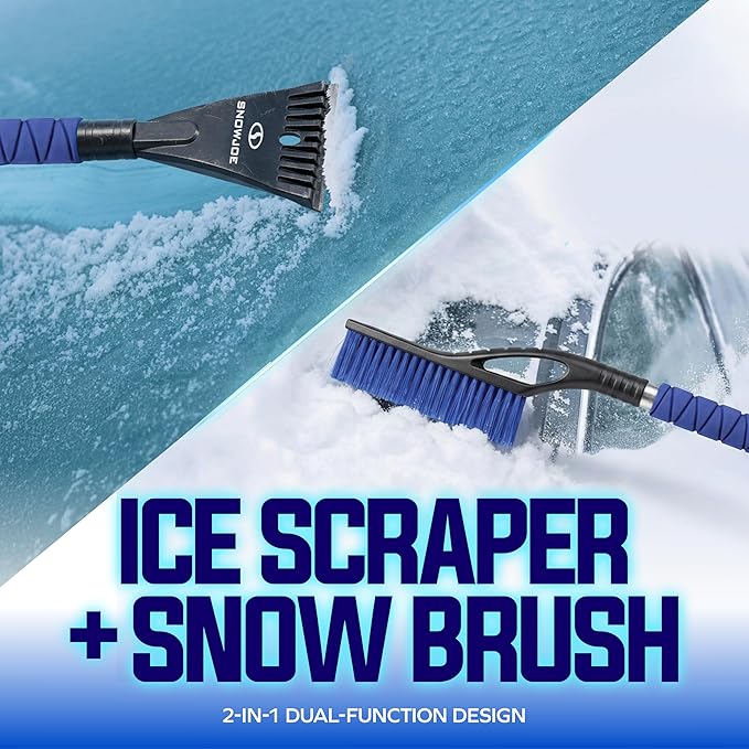 Snow Joe 2 Pack 27" Multi-Purpose Ice Scraper and Extendable Snow Brush for Cars with Foam Grip and 360-Degree Pivoting Brush Head, SJEG-SB27X2