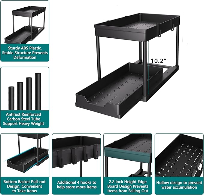 DEKAVA Under Sink Organizer 2 Pack, Bathroom Cabinet Organizer, 2 Tier Sliding Cabinet Basket Organizer Drawer, Multi-Purpose