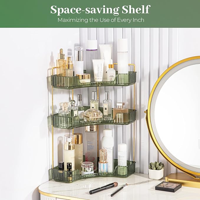 Aveniee Corner Bathroom Counter Organizer, 3 Tier Makeup Perfume Storage for Vanity, Countertop SkinCare Stand Shelf Holder f