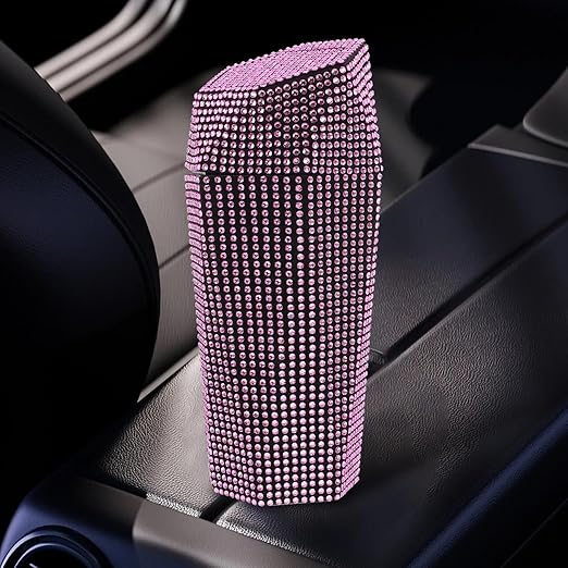 iplusmile Car Trash can Rhinestone Inlaid Multi-Compartment Auto Garbage Bin 7.87 Inch Compact Vehicle Trash can for Car Cup Holder and Office Use