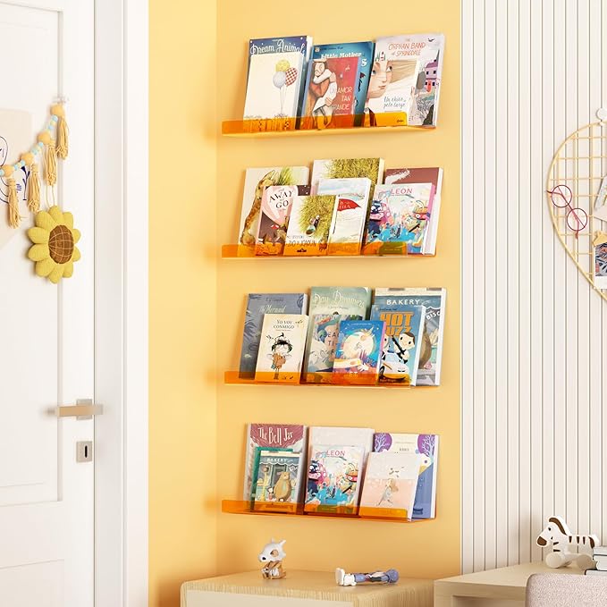 upsimples Acrylic Shelves for Wall Decor, 15" Display Shelf Perfume Organizer for Bathroom, Bedroom, Living Room, Floating Bo