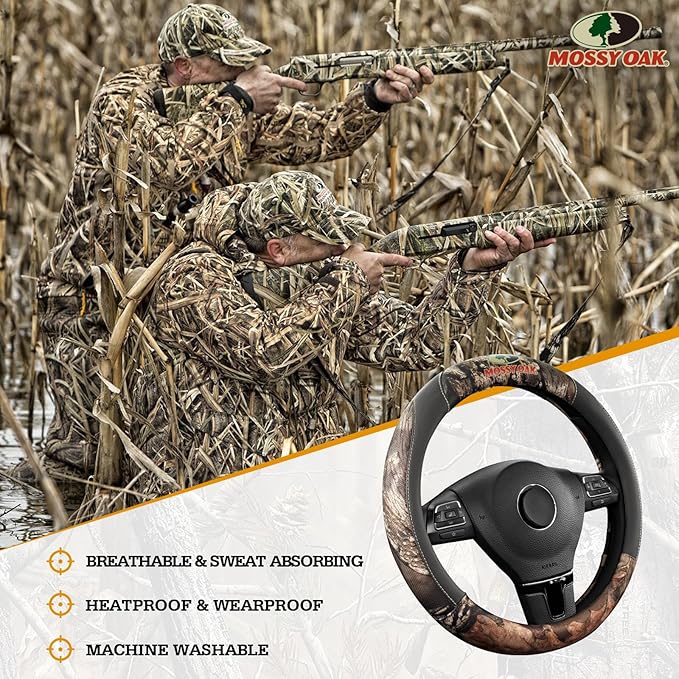 Mossy Oak Full Camo Steering Wheel Cover - Made from Premium Leather, Universal Fit for 14 1/2 to 15 inches - Official Licens