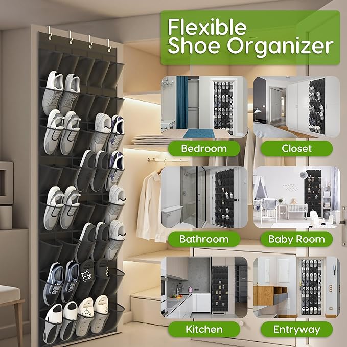 Unjumbly Over the Door Shoe Organizer with 40 Large Breathable Mesh Pockets, Space Saving Shoe Holder, Hanging Shoe Rack for 