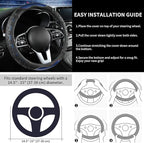 PU Leather Steering Wheel Cover 14.5-15 Inch, Carbon Fiber Style Grip, Non-Slip & Breathable, Universal for Sedan SUV Truck V