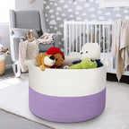 MEGASKET Large Purple Rope Storage Basket, 22x14 Inches Wicker Woven Baskets for Storage, Baby Laundry Hamper, Towel Blanket 