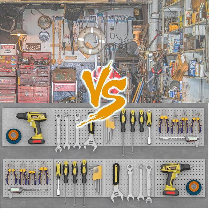 Peg Board,4 Pack Metal Pegboard Panels with 8 hooks,PegBoard Wall Organizer,16"x12" Steel PegBoard for Walls,Tools,Garage,Off