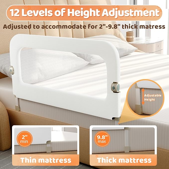 omzer Bed Guard Rail for Toddlers - 59inch Foldable & Adjustable Height Baby Bed Safety Side Rails - Large Toddler Crib Raili