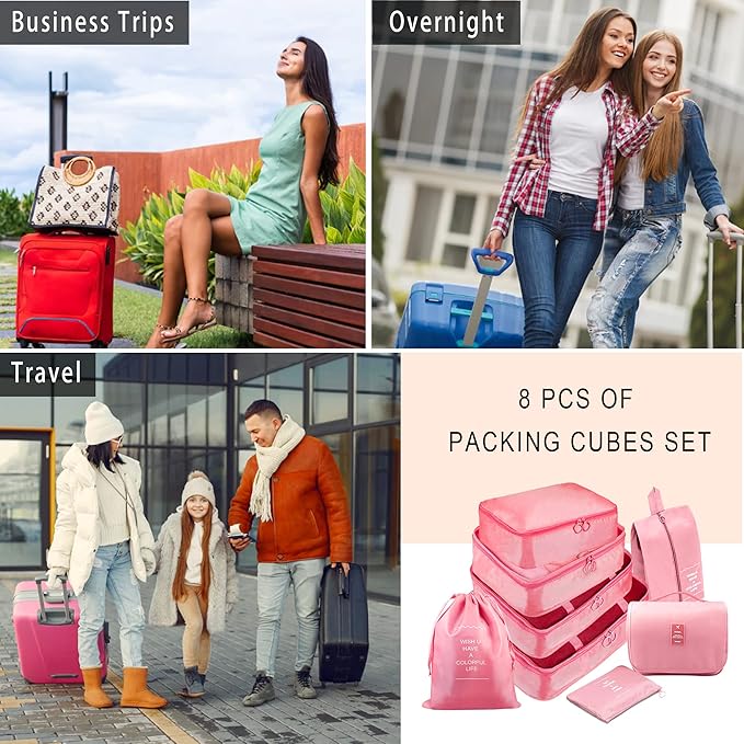 Packing Cubes, 8 Pcs Travel Packing Organizers for Suitcases, Large Capacity Travel Luggage Organizers Set includes 8 Storage