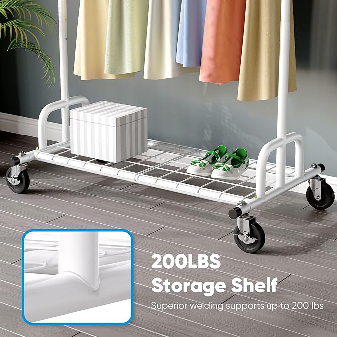 HOKEEPER Clothes Rack Collapsible Clothing Garment Rack Capacity 525LBS Clothing Racks on Wheels Heavy Duty Rolling Clothes R