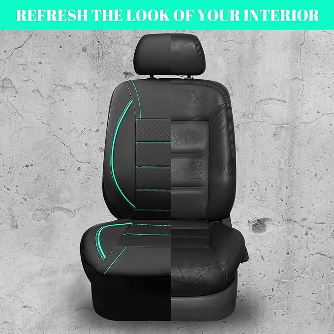 CAR PASS Universal FIT Piping Leather Car Seat Cover, for suvs,Van,Trucks,Airbag Compatible,Inside Zipper Design and Reserved Opening Holes (Full Set, Black and Mint)