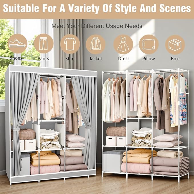 BAOKALER Portable Closet for Hanging Clothes 67 Inch Wide Large Capacity Portable Wardrobe Closet with Cover, Storage Shelves