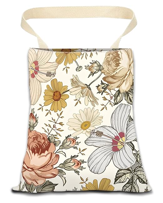 Car Trash Can, Durable Hanging Car Trash Garbage Bag, Cute Automotive Garbage Cans Organizer, Retro White Flowers