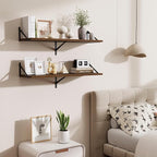 Walnut Deep Floating Shelves for Wall,36" Wx10 D Wood Wall Shelves with Metal Brackets,Hanging Storage Floating Shelf for Liv