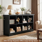 Aheaplus Wooden 8-Cube Storage Organizer with Charging Ports, Modern Cube Bookcase with Base, 3-Tier Floor Standing Open Cubb