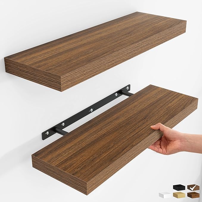 Fun Memories Rustic Wood Floating Shelves for Wall, Space-Saving Wall Mounted Shelves for Bathroom, Bedroom, Living Room and 