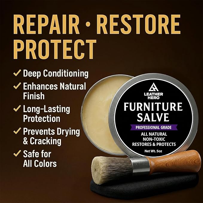 3-in-1 Furniture Salve for Leather & Wood – Polisher, Conditioner, & Restorer for Couches and Furniture- Leather Repair Salve