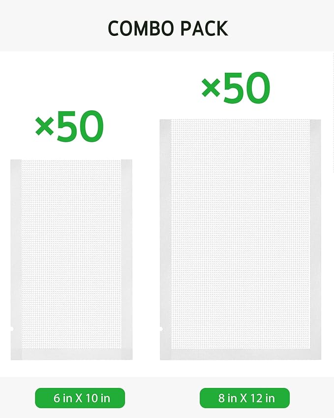 Syntus Vacuum Sealer Bags, 100 Quart 8" x 12" and Pint 6" x 10" Commercial Grade PreCut Bag, BPA Free Food Vac Bags for Stora