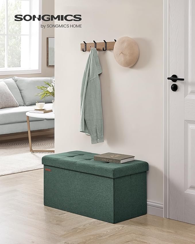 SONGMICS Mazie Collection - 30 Inches Folding Storage Ottoman Bench, Ottoman Foot Rest, End of Bed Bench, Storage Chest, Load