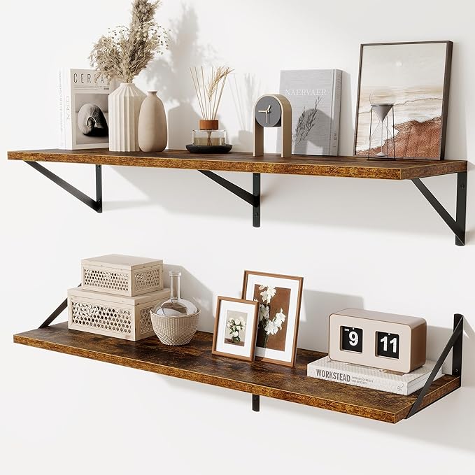 Floating Shelves for Wall,40" Wall Mounted Shelves Set of 2,Long Wood Floating Shelves,Hanging Wide Display & Storage Shelf w