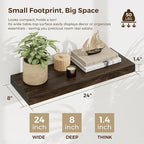 Dreamland 24 Inch Floating Shelves, Rustic Elm Wood Wall Shelf for Home Decor, 8 Inch Deep Floating Shelf for Wall, 24 x 8 Ba