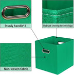Green Foldable Storage Bins, 11x11x11, Set of 3, (Fabric Cube Organizer with Handle, for Cloth or Accessory Storage)