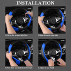 CAR PASS Faux Leather Steering Wheel Cover and Waterproof Car Floor Mats,Universal Car Combo Fit for 95% Sedan,SUV,Cars,14.5-15inch Sporty Anti-Slip Safety Comfortable Design(Black＆Bule)