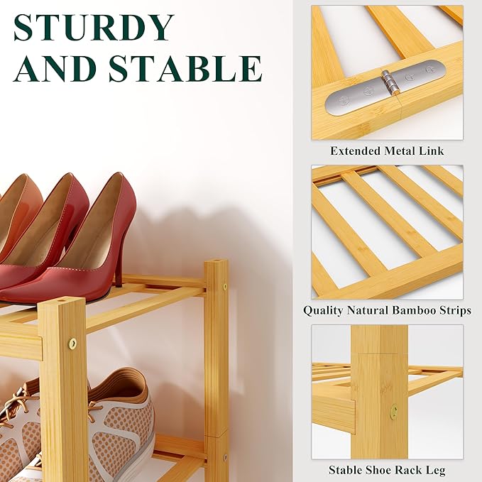 Smiry Bamboo Shoe Rack for Closet, 5 Tier Wooden Stackable Shoe Organizer, Free Standing Shoes Storage Shelf for Entryway, Fr
