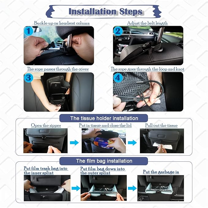 Car Accessories, Trash Bag Garbage Can, Recycle Bin for Rubbish Waster Litter, Organizer Storage Container Between Front Seats, Holder of Handbag Purse Umbrella Tissue, Pet Barrier, Black