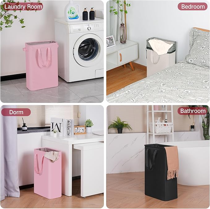 efluky Slim Laundry Basket, Narrow Laundry Hamper with Handles, Collapsible Dirty Clothes Hamper, Tall Laundry Bin for Laundr