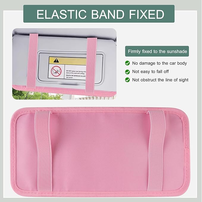 Sun Visor CD Holder, 12-Capacity Car Visor Organizer with DVD Sleeves and Mesh Pocket, Universal Visor Storage for Vehicle CD Case and Pen Holder Ergonomic Design (Pink 1 Pcs)