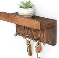 Rebee Vision Pine Wood Farmhouse Key Holder Wall Mount - Small Key Holder for Wall with 4 Hooks & Floating Shelf - Rustic Let