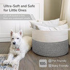 INDRESSME Large Storage Basket, 21.7'' x 13.8'' Cotton Rope Blanket Basket Living Room, Toy Organizers and Storage with Handl