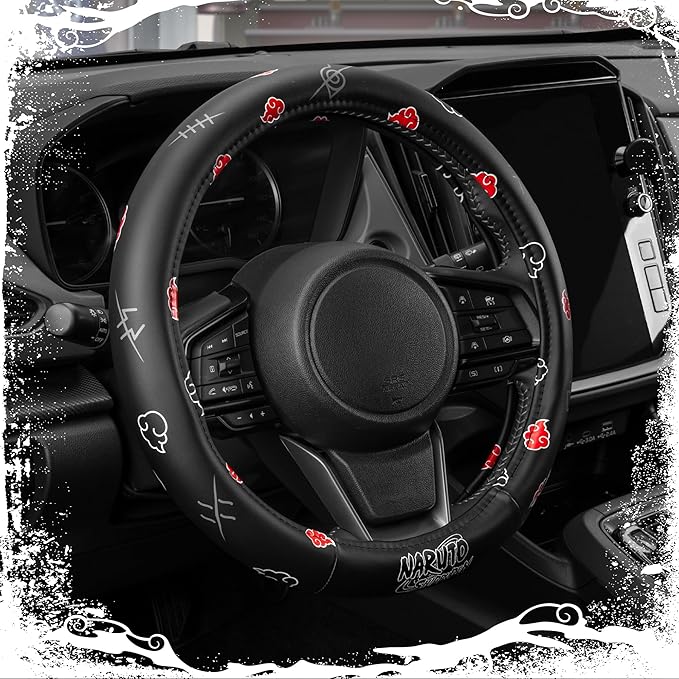 Naruto Shippuden Car Steering Wheel Cover, 15 Inch Anime Steering Wheel Cover, Cushioned Soft Comfortable Cover Anime Car Accessories for Men Women, Akatsuki