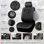 CAR PASS Universal Black Leather Lace Car Seat Covers Full Set for Women Girls,Waterproof Car Floor Mats Carpet,Glitter Steer