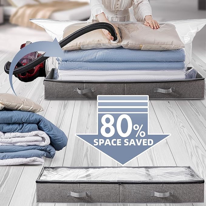 TAILI Under Bed Vacuum Storage Bags for Comforters and Blankets, Save 80% Space, Large Capacity Foldable Under Bed Storage Bo
