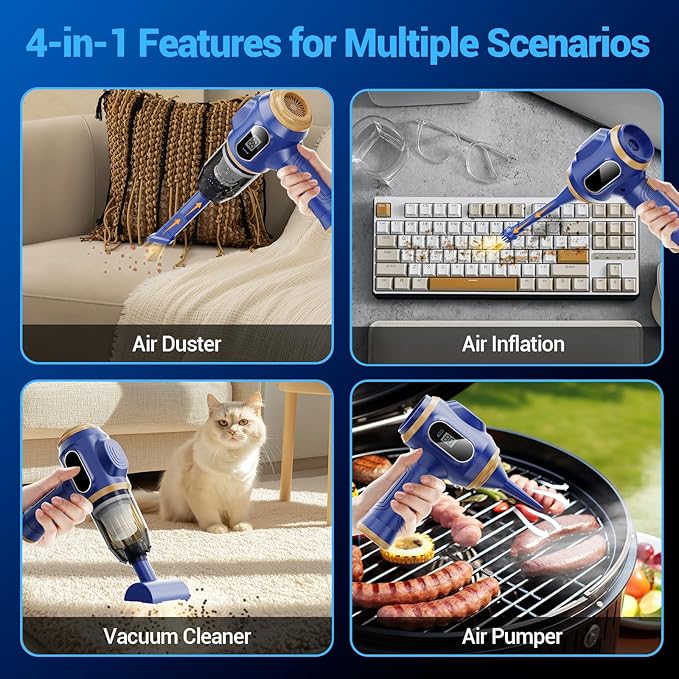 Car Vacuum Portable Cordless 17000Pa Cordless Mini Handheld Vacuums with LCD Display and Multi-Nozzles, High Power Wet and Dr