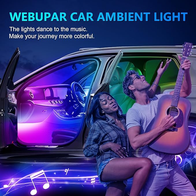 Dreamcolor Acrylic Interior Car LED Strip Light with Wireless APP Control, RGB 14-in-1 Ambient Lighting Kit with Music Sync, Dynamic Color Chasing Neon Light Kits for Car Interior