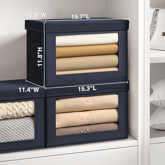 Homsorout Stackable Storage Bins with Lids - Large Decorative Basket with Lids, Fabric Foldable Closet Organizer Bins, Shelf 