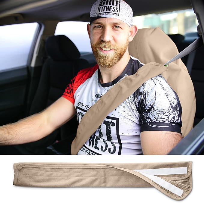 Seatbelt Covers - Removable Car Seat Belt Cover for Women, Men, Kids - Tan 20 in Long Waterproof Seat Belt Cushion with Protection from Sweat and Odor for All Vehicles