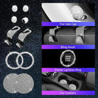 25PCS Bling Car Car Accessories Set,15 Inch Steering Wheel Cover,Shiny License Plate Frame,Center Console Cover and Rearview Mirror Set and Other Car Accessories(White)