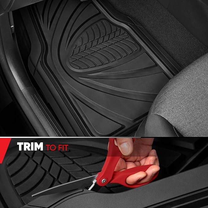Motor Trend FlexTough Guard All-Weather Floor Mats for Cars – Black Waterproof Rubber Floor Mats, Universal Trim-to-Fit Automotive Accessories for Cars, Trucks & SUV